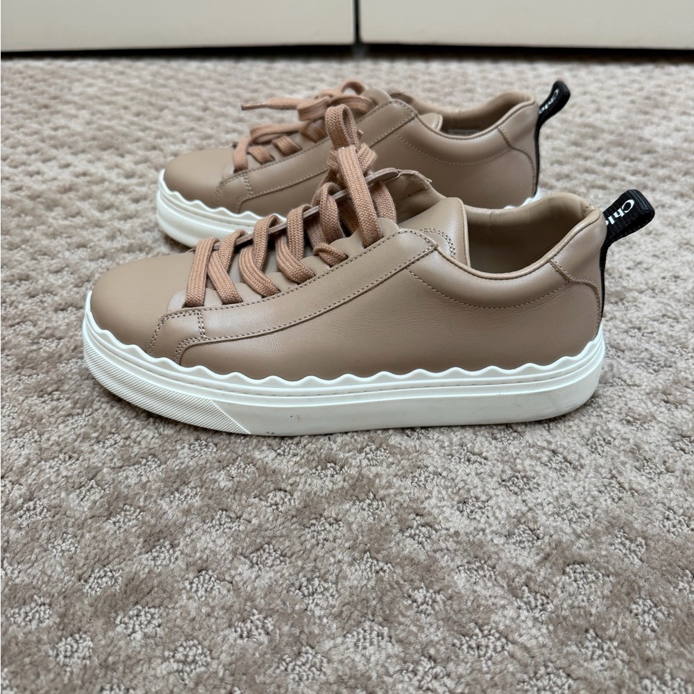 Chloé Lauren Tan Leather Platform Sneakers